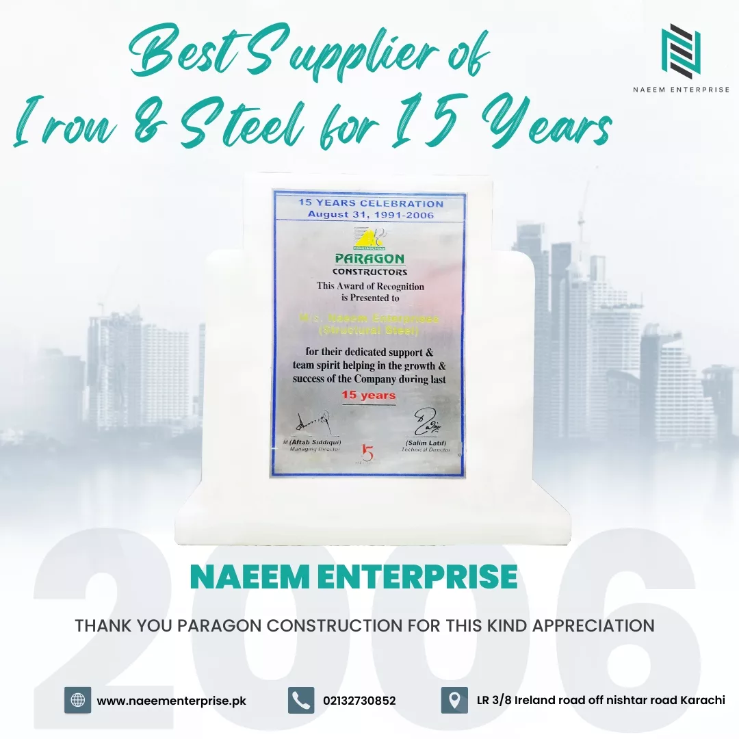 naeem enterprises has been nominated for best supplier of iron & steel for 15 yearsthank you @